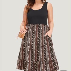 BloomChic Black and Brown Striped Midi Dress